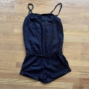 Black Women's Swim Romper - Sleeveless Strap One-Piece